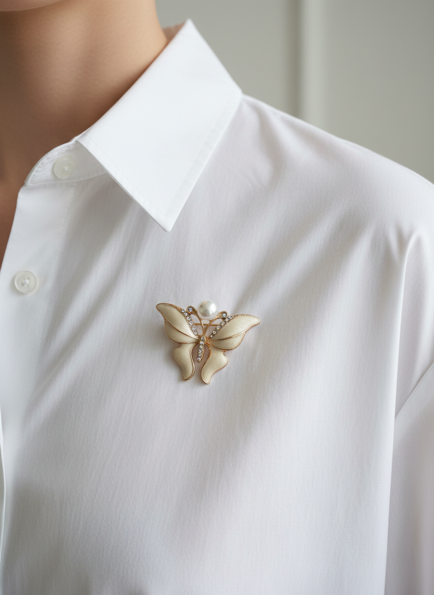 Pearl Wing Butterfly Brooch