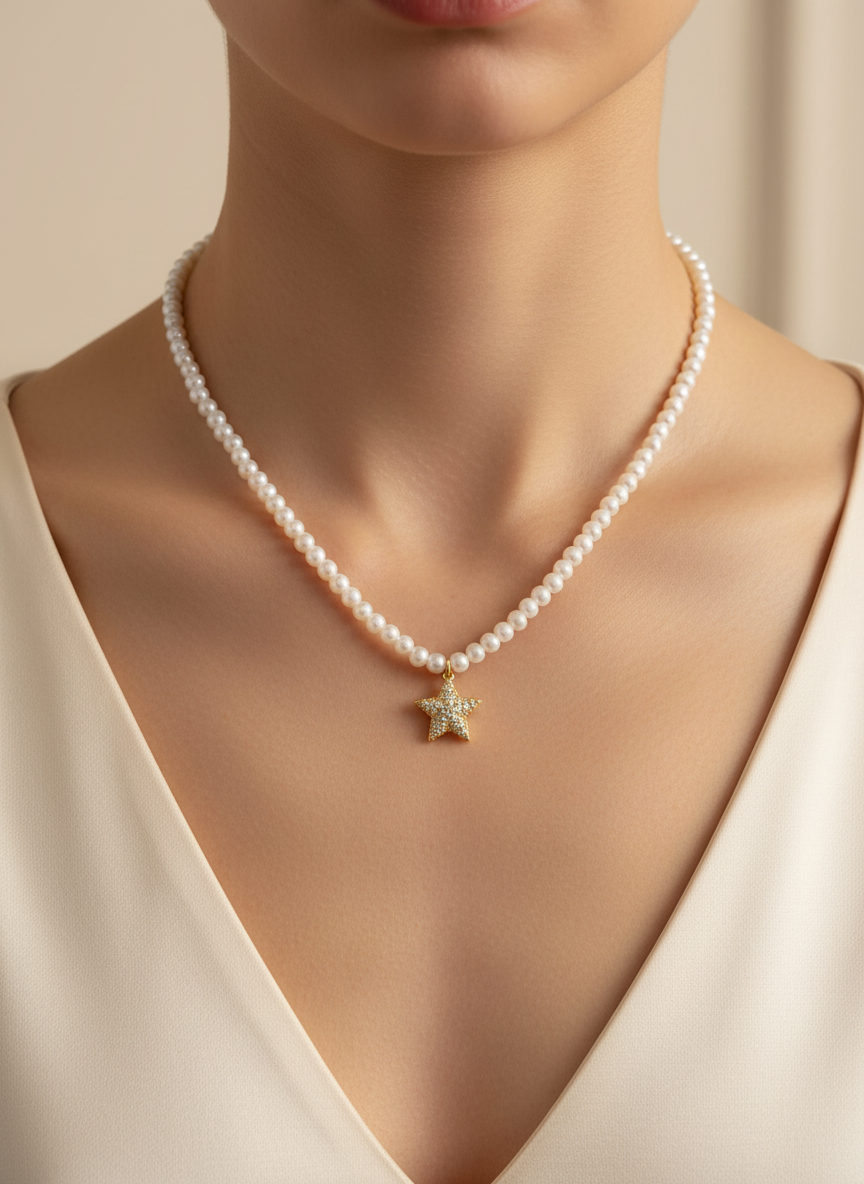 Celestial Pearl Star Necklace