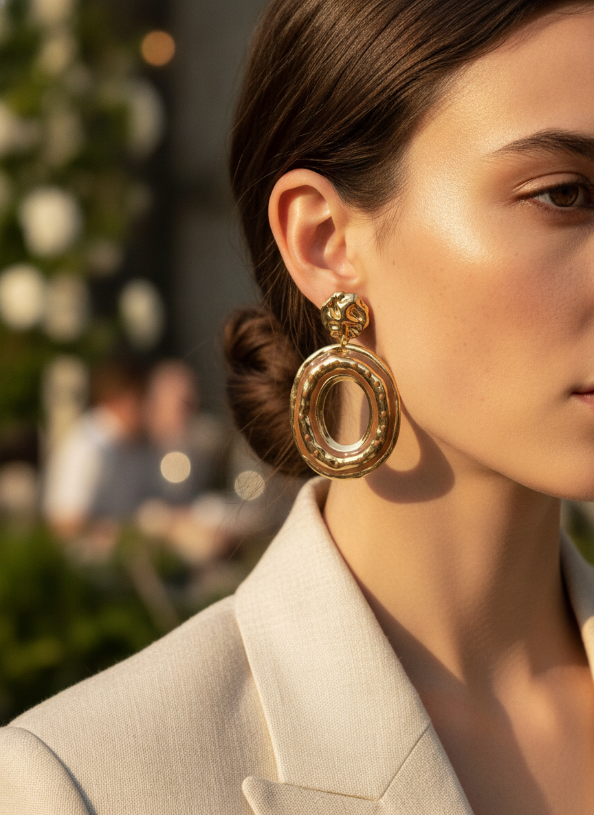 Golden Sculpted Orbit Earrings