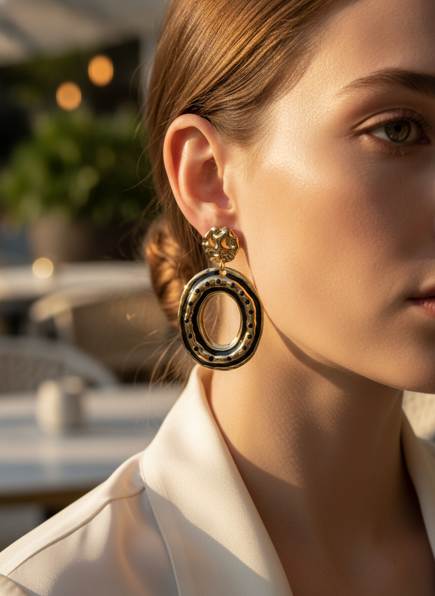 Golden Sculpted Orbit Earrings